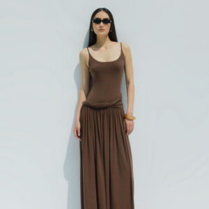 ร้านเช่าชุดราตรี Brown Strap Maxi Dress