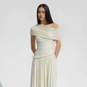ร้านเช่าชุดราตรี-Ivory-Draped-Maxi-Dress