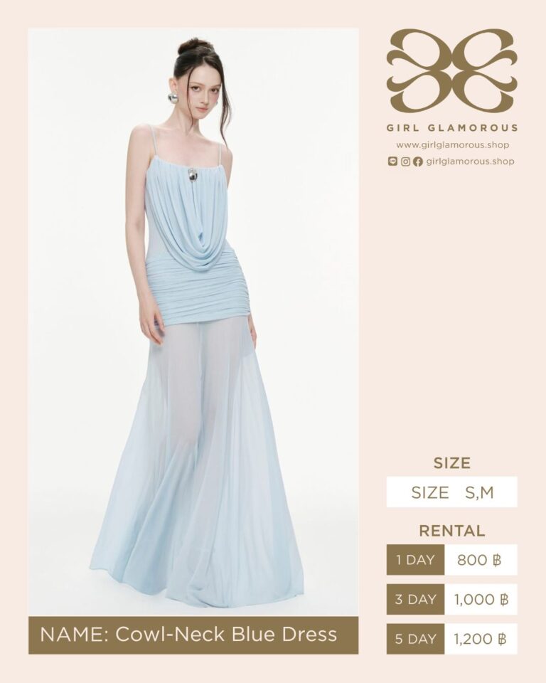 Cowl-Neck Blue Dress