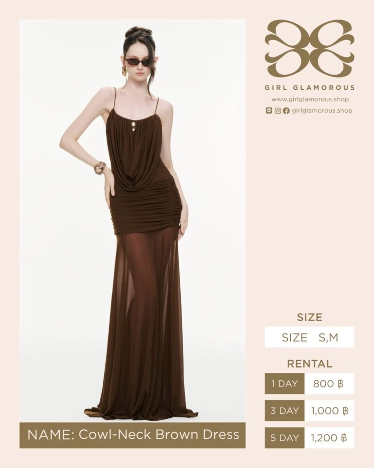 Cowl-Neck Brown Dress GLAMOROUS ร้านเช่าชุด