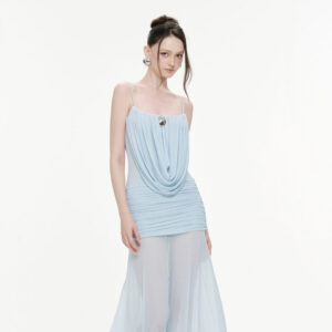 ร้านเช่าชุดราตรี Cowl-Neck Blue Dress