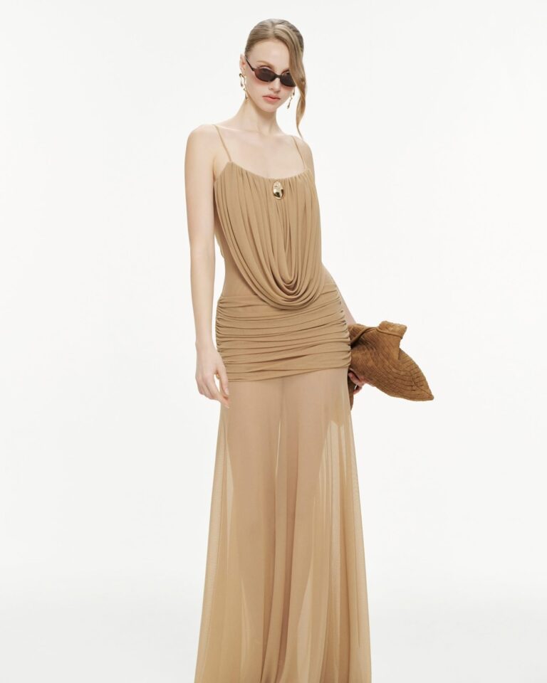 ร้านเช่าชุดราตรี Cowl-Neck Light brown Dress