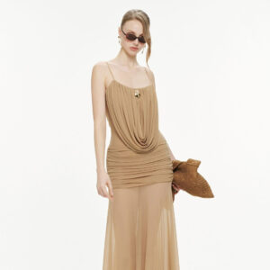 ร้านเช่าชุดราตรี Cowl-Neck Light brown Dress