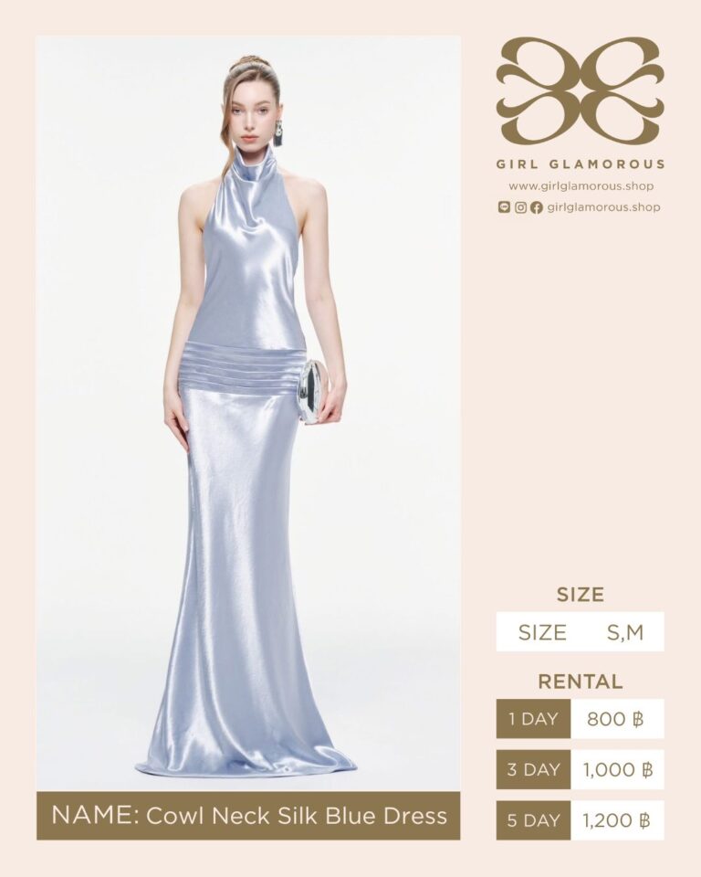 Cowl Neck Silk Blue Dress GLAMOROUS ร้านเช่าชุด