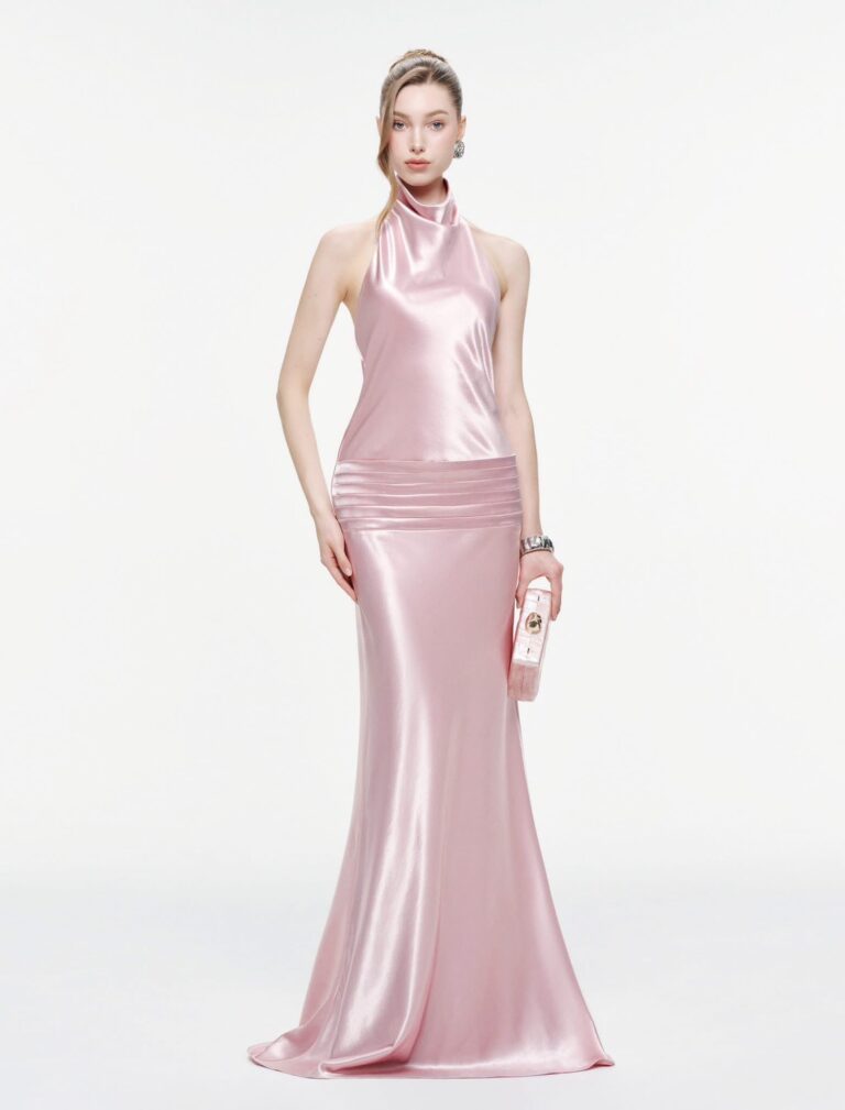 ร้านเช่าชุดราตรี Cowl Neck Silk Pink Dress