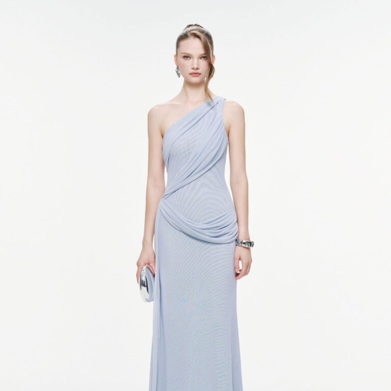 ร้านเช่าชุดราตรี Shoulder Draped Blue Dress