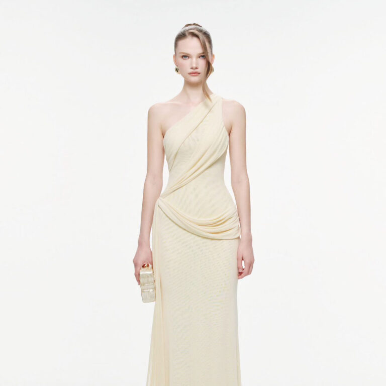 ร้านเช่าชุดราตรี Shoulder Draped Cream Dress